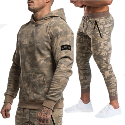 Sportsuits Set Men 2019 Brand Fitness Suits autumn Men Set Long Sleeve Camouflage Hoodies+Pants Gyms Casual Sportswear Suit