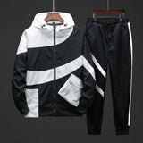 Tracksuit Set Men Spring Autumn Sport Suit Hooded Sweatshirts+Pants Hip Hop Patchwork Two Piece Set For Men Sweatsuit Clothing