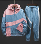 Tracksuit Set Men Spring Autumn Sport Suit Hooded Sweatshirts+Pants Hip Hop Patchwork Two Piece Set For Men Sweatsuit Clothing