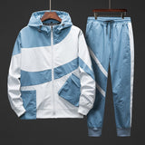 Tracksuit Set Men Spring Autumn Sport Suit Hooded Sweatshirts+Pants Hip Hop Patchwork Two Piece Set For Men Sweatsuit Clothing