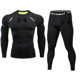 Pattern 2 pieces / set compression men's sports suit quick-drying running suit long sleeve clothes training gym fitness sportswe