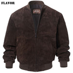 FLAVOR Men Classic Real Pigskin Coat Genuine Baseball Bomber Leather Jacket