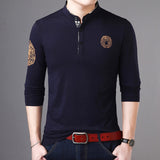 2019 New Fashion Brand Polo Shirt Mens Stand Collar Trends Tops Street Wear Mercerized Cotton Long Sleeve Polos Mens Clothing